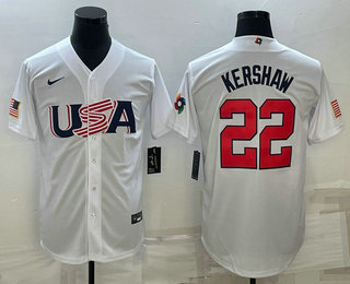 Mens USA Baseball #22 Clayton Kershaw 2023 White World Baseball Classic Stitched Jerseys->2023 world baseball classic->MLB Jersey